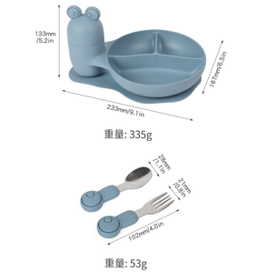 <span class=keywords><strong>Assiette</strong></span> en silicone divisée de conception d'escargot avec ensemble de cuillères à fourchette en acier inoxydable, fournisseur d'ustensiles d'alimentation pour bébé à succion - Product Image 2