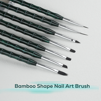 Nouvel ensemble professionnel de 7 pinceaux à ongles en acrylique vert foncé scintillant avec manche en forme de bambou anti-chute pour la peinture au gel UV