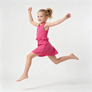 Ropa Deportiva para Niñas al por Mayor, Lista para Enviar, Vestido Deportivo Elástico sin Mangas Rosa Intenso para Niñas Pequeñas de Verano - Product Image 3