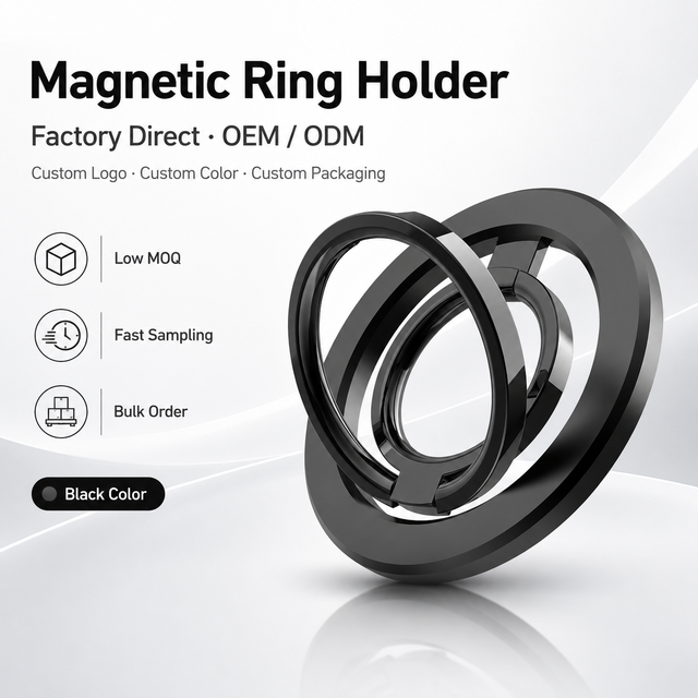 Magnetic Phone Ring Holder Double Arms Strong Grip Kickstand Zinc Alloy for 16/15/14/13/12 Desk Use
