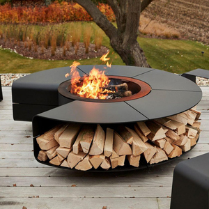 Modern <b>Outdoor</b> Corten Steel Wood Burning <b>Fire</b> Pit <b>Tables</b> Chairs CE Certified All-Season Round Natural Rust Powder Coated Sets - Product Image 1