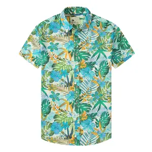 Kemeja gaya Hawaii pria, baju kerah musim panas pria, baju lengan pendek berkancing bermotif, pakaian jalan Kasual Pria
