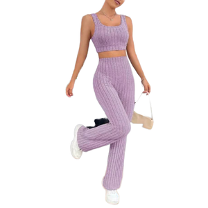 Ensemble 2 pièces pour femmes, haut court décontracté et pantalon large, ensemble de mode estival pour se détendre - Product Image 3