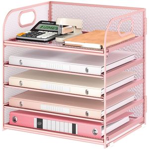 Étagère de rangement multi-niveaux à 5 niveaux en acier au carbone, organiseur de fichiers de bureau avec poignée et patins antidérapants pour usage professionnel - Product Image 2