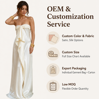 Robe longue de soirée élégante sans bretelles en satin pour femme - Robe de soirée longue et fluide