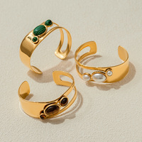 Bijoux de mode européenne et américaine, bracelet ouvert vintage en acier inoxydable plaqué or 18 carats, perle creuse, pierre naturelle