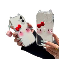 Coque de téléphone 3D motif chat de dessin animé avec nœud pour iPhone 16 Pro, coque antichoc à découpes précises compatible avec iPhone 15/14/13/12