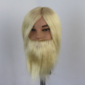 Tête de formation de vrais cheveux humains blonds avec barbe moustache cheveux naturels <span class=keywords><strong>homme</strong></span> tête de Mannequin d'entraînement - Product Image 1