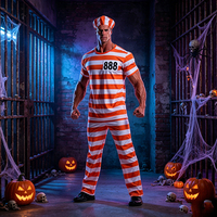 Costume de prisonnier rayé orange et blanc pour homme avec numéro imprimé, ensemble uniforme d'otage de prison pour adulte, tenue de cosplay avec chapeau assorti