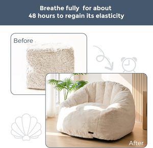 Ergonomic Modern One Seat Giant Bean Bag Chair Cover <strong>Faux</strong> <strong>Fur</strong> Shell-Shaped Design <strong>BeanBag</strong> for Adults &amp; Kids Beige Standard - Product Image 5