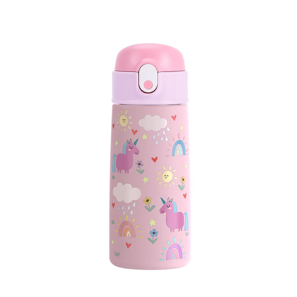 Cute Kids Water Bottle Double Wall Vacuum Stainless Steel Thermos Kids Insulated Water Bottle with Straw
