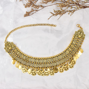 Collana con nappa e monete tribali turche, collana a catena spessa stile bib per gioielli etnici Gypsy Rajasthan, collana con ciondolo a moneta all'ingrosso - Product Image 2