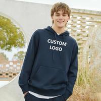 Sweat-shirt à capuche bleu marine pour homme, impression de logo personnalisé, coupe classique, coton tissé, uni, écologique, vêtements décontractés d'hiver