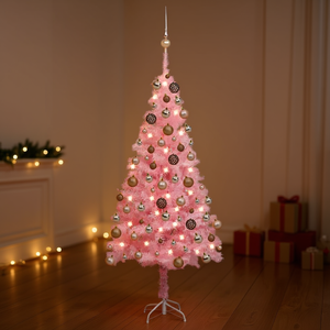 Sapin de Noël artificiel rose pré-éclairé de 59,1 pouces en PVC, décor d'intérieur sur pied avec ensemble d'ornements et lumières LED chaudes - Product Image 2