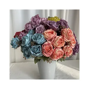 Wedding Home Decoration Dried Flowers 7 Head Focal Edge Rose Artificial Flower