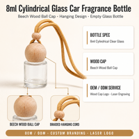 Flacon de parfum pour voiture en verre transparent avec bouchon en bois et diffuseur suspendu pour assainisseur d'air