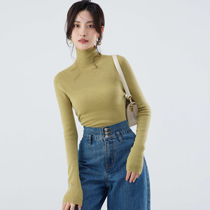 Suéter de <span class=keywords><strong>Cuello</strong></span> Alto para Mujer, Lavable a Máquina, Sin Costuras, Tejido Fino de Calibre 18, 100% Lana Fina Pura, Delgado, para Otoño - Product Image 3