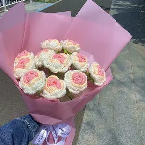 Buquê de flores de malha com acabamento feito à mão, buquê de flores de crochê de lã, buquê de flores artificiais de lírio do vale