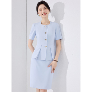Women's Two Piece Suit Set Short Sleeve Elegant Business Commute Spring Worsted Fabric LX6629 - Product Image 4