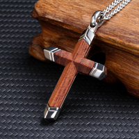 Collier en acier inoxydable 316, pendentifs en bois de Bubinga, collier croix avec chaîne, hypoallergénique, cadeau pour homme, bijoux
