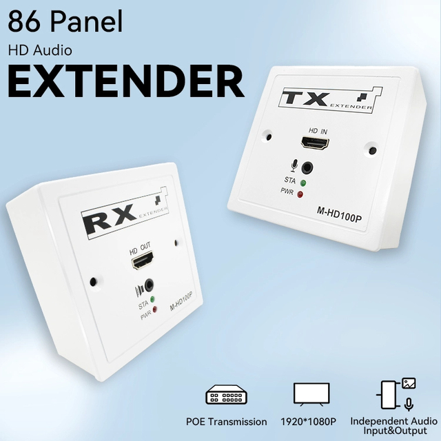 86 Wall Panel POE HDMI Over TCP IP Extender Cat5e Cat6 Max 100M 1080P Power Over Ethernet Embedded Transmitter Receiver Kit
