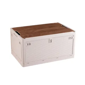 KingGear 접을 수있는 보관 용기 다기능 상자 목재 보드와 캠핑 보관 상자