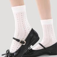 Chaussettes courtes blanches mignonnes avec motif croisé miniature, bord festonné, chaussettes fines et transparentes pour chaussures Mary Jane, style japonais Kawaii