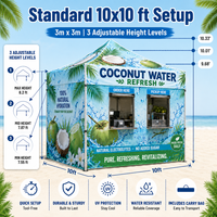 Tente événementielle personnalisée à montage facile, imprimée par transfert thermique, pour stand de service d'eau de coco, idéale pour les événements en marina et les marchés de plage
