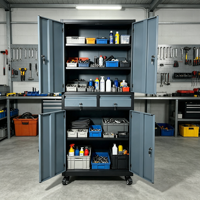 Armoire de rangement mobile en acier avec serrure à clé, design écologique et durable, portes et tiroirs verrouillables sur roulettes