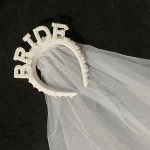 Hstyle <span class=keywords><strong>Bachelorette</strong></span> Party Decors - Bride to Be Pearl Bandeau avec voile pour cadeau de douche nuptiale Bandeau de mariée pour <span class=keywords><strong>Bachelorette</strong></span> - Product Image 2