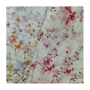 RIGU Textiles Recyclable Wholesale Green Flower Spandex Polyester POLY WOOL PEACH PRINT FABRIC For Dress