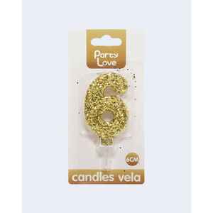 Bougie numéro 6 en paillettes dorées Party Love, 6 cm, décoration de gâteau - Product Image 2