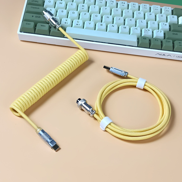 Aviator Desktop Computer C Mechanical Keyboard Cable Data Aviation Connector Coil Charging Cable Spring Wire Braid Type-C