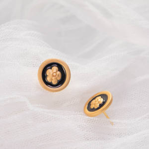 <b>Vintage</b> French Enamel Copper Stud Earring with Floral Design Women's Fashion Jewelry Gift - Product Image 1