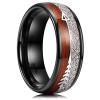 Nouvelle bague pour homme en acier inoxydable, incrustation flèche en bois, polie et brillante, motif flèche en arête de poisson, tendance