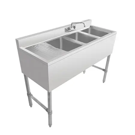 Commercial Kitchen Stainless Steel 304 Triple Bowl Sinks w/Drain Board Bar Sink European Design