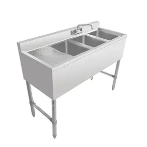 Lavelli a tripla vasca da cucina in acciaio inossidabile 304 con bordo di scarico lavello da Bar Design europeo