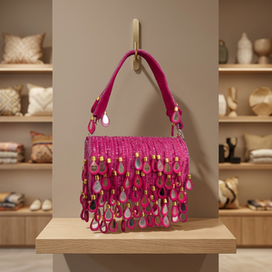 Bolso de mano hecho a mano con cuentas suaves y flecos en forma de lágrima, ligero y ecológico para fiestas nocturnas - Product Image 2