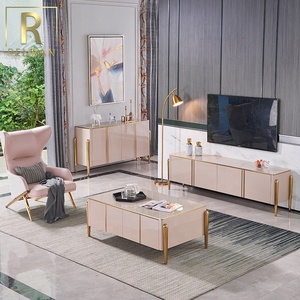 Justaucorps moderne en verre trempé or, support de télévision contemporain pour la maison, en bois avec miroir, finition brillante, nouvelle collection 2020 - Product Image 1