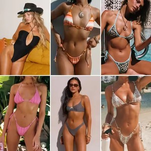 Ensemble bikini croisé violet pour femme, maillot de bain string évidé en Spandex et Nylon, deux pièces extensibles de couleur unie - Product Image 4