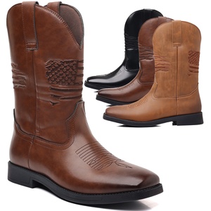 <span class=keywords><strong>Botas</strong></span> Vaqueras para <span class=keywords><strong>Hombre</strong></span>, <span class=keywords><strong>Punta</strong></span> <span class=keywords><strong>Cuadrada</strong></span>, <span class=keywords><strong>Botas</strong></span> Occidentales de Cuero Genuino con Diseño Patriótico Clásico, Antideslizantes, <span class=keywords><strong>Botas</strong></span> Cortas Robustas - Product Image 1