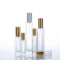 Flacon de parfum rectangulaire en verre transparent, vaporisateur, 10 ml, avec couvercle rose gold et argenté