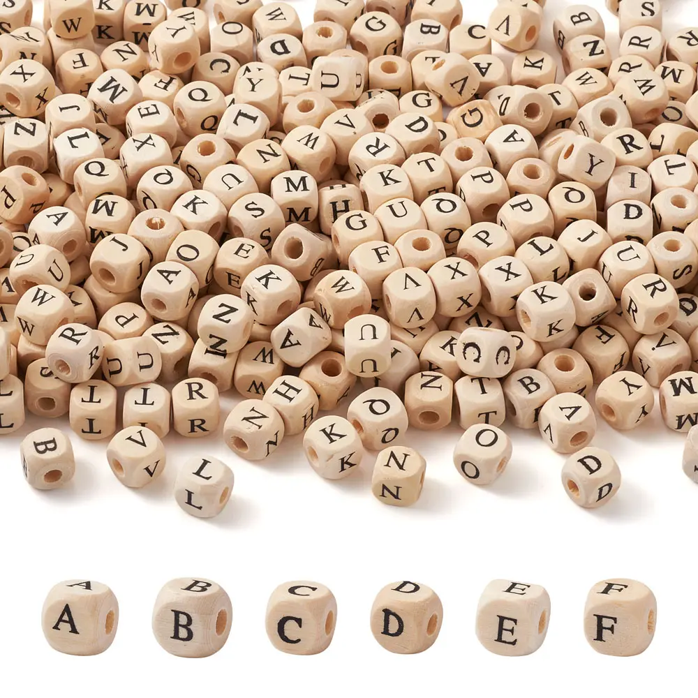 Letter Natural Wood Beads Square Alphabet Beads Loose Spacer Beads Handmade DIY Bracelet Necklace