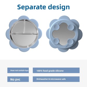 Plato de Silicona Antideslizante de Acero Inoxidable 304 para Bebés Recién Nacidos, Plato de Alimentación Portátil con División y Succión para Niños Pequeños - Product Image 2