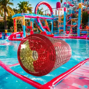 पेशेवर डिजाइन पीवीसी स्पष्ट लाल inflatable चलने सिलेंडर पानी रोलर पहिया inflatable पानी पार्क के लिए हम्सटर पहिया खिलौना