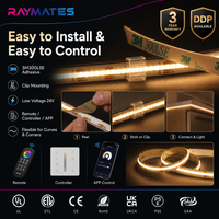 Bande lumineuse COB à LED réglable en température de couleur (CCT) UL ETL, 8 mm, 2700K+6500K, haute densité, 24V, 608 LED, CRI 90, dimmable, pour intérieur