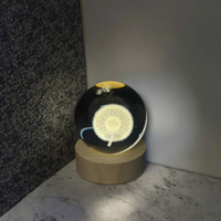 Lampe de nuit LED 3D en forme de boule de cristal, style moderne, blanc chaud, pour chambre à coucher, intérieur de la maison, interrupteur laser inclus