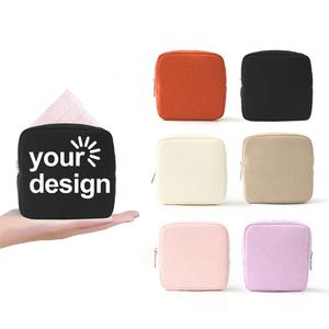 Qetesh Nouveauté Pochette portable miniature en velours côtelé écologique avec logo personnalisé pour serviettes hygiéniques, <span class=keywords><strong>sac</strong></span> de rangement pour filles, poche à monnaie - Product Image 1