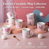 Vente en gros de tasse en céramique rose avec logo personnalisé pour café au lait, tasse à eau en porcelaine pour cadeaux d'affaires de Pâques populaires
