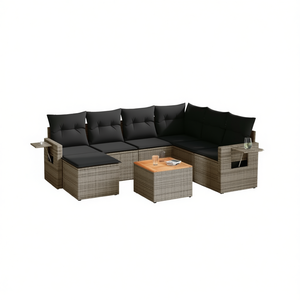 Grey PE <b>Rattan</b> Garden <b>Sofa</b> Set Adjustable Feet Outdoor Seating Solution Contemporary Design - Product Image 1